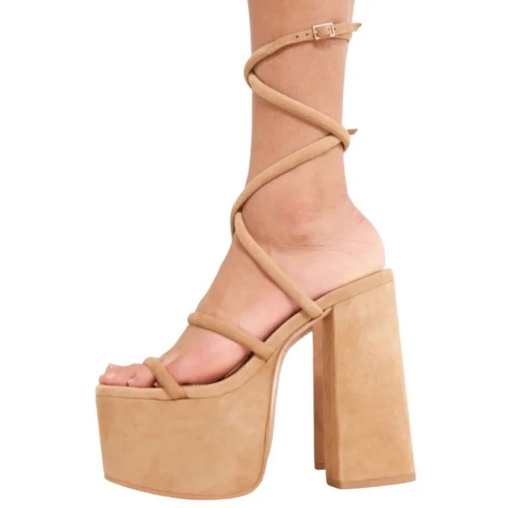 Cult Gaia Hyte Platform High Block Heel Sandals Camel Size 7.5 New In Box